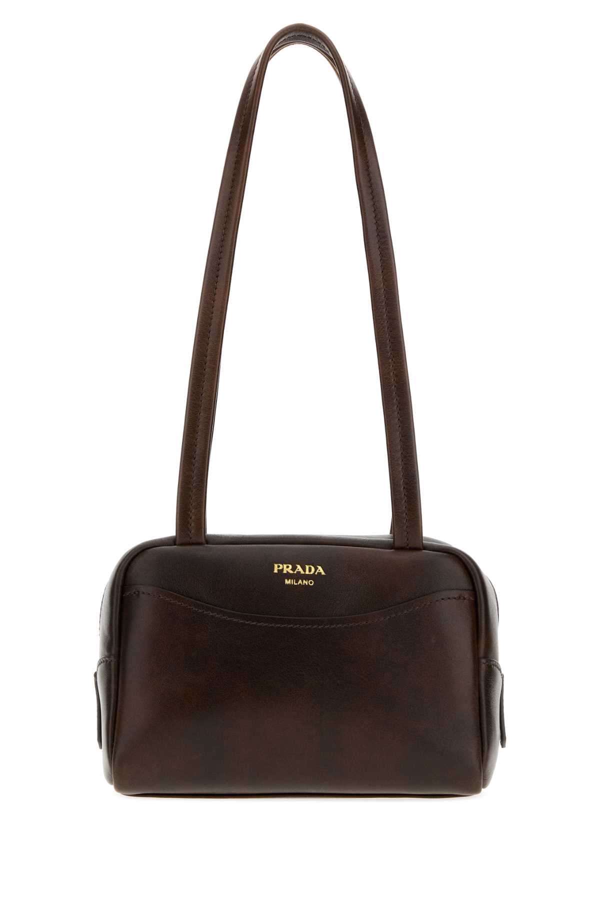Prada Women Dark Brown Leather Mini  Prada Carry Shoulder Bag
