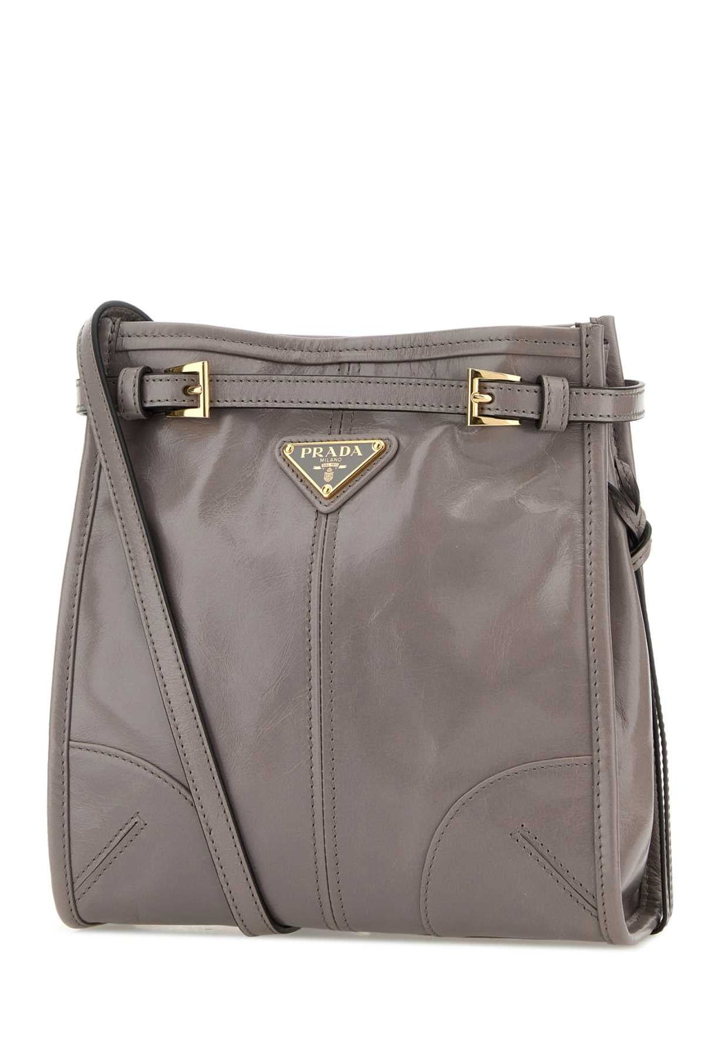 Prada Women Dove Grey Leather Mini Prada Bonnie Crossbody Bag