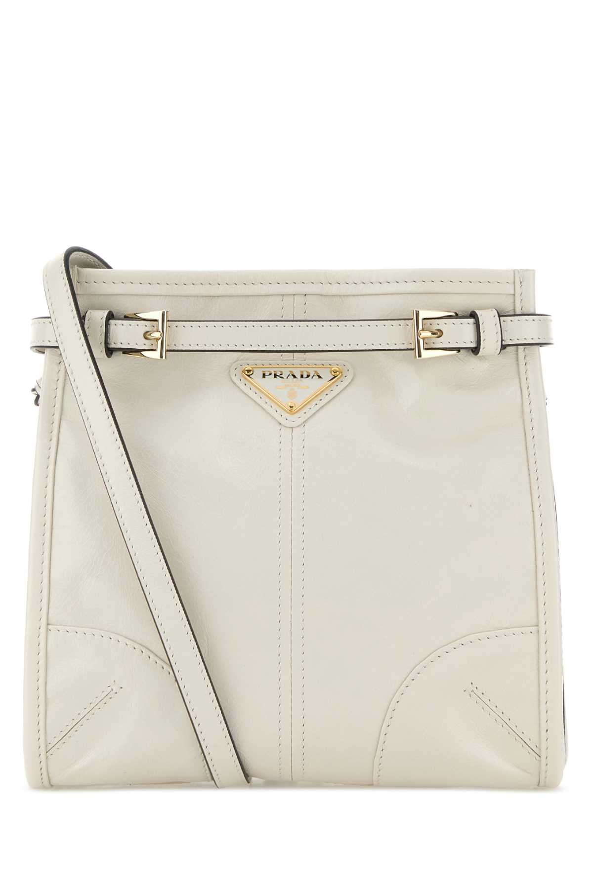 Prada Women Ivory Leather Mini Prada Bonnie Crossbody Bag