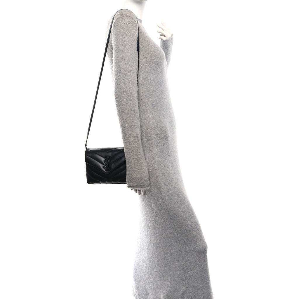 Calfskin Y Quilted Monogram Monochrome Toy Loulou Crossbody Bag Black