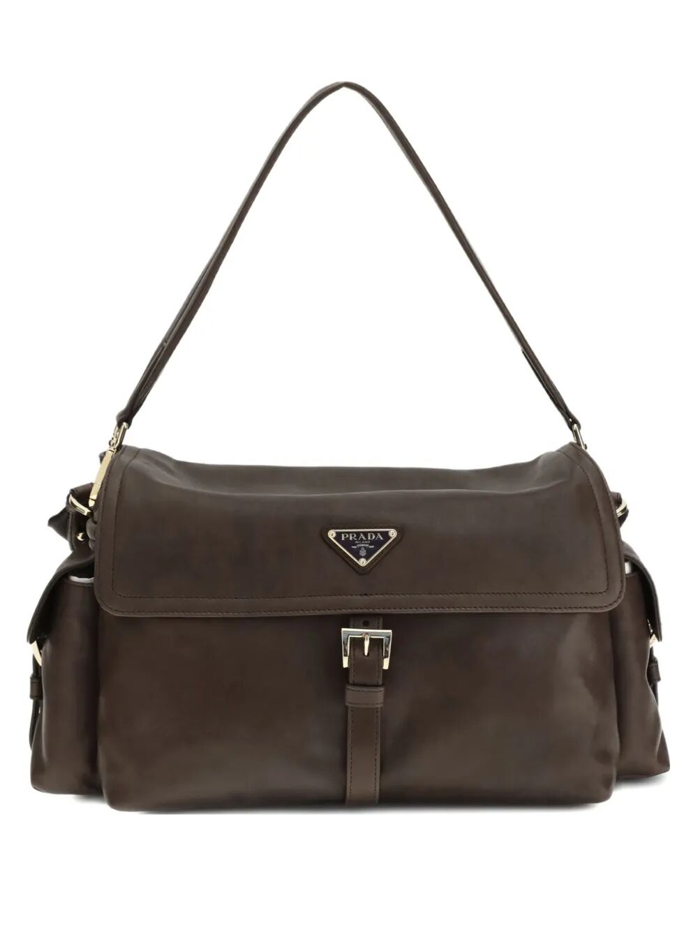 Prada Women Prada Explore Large Vintage Look-Treated Leather Shoulder Bag With Flap