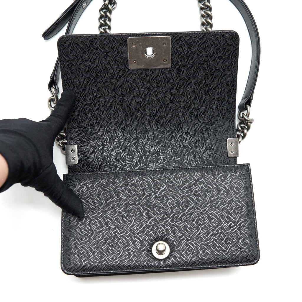 Chanel Small Boy Bag Caviar Black Ruthenium Sliver Hardware