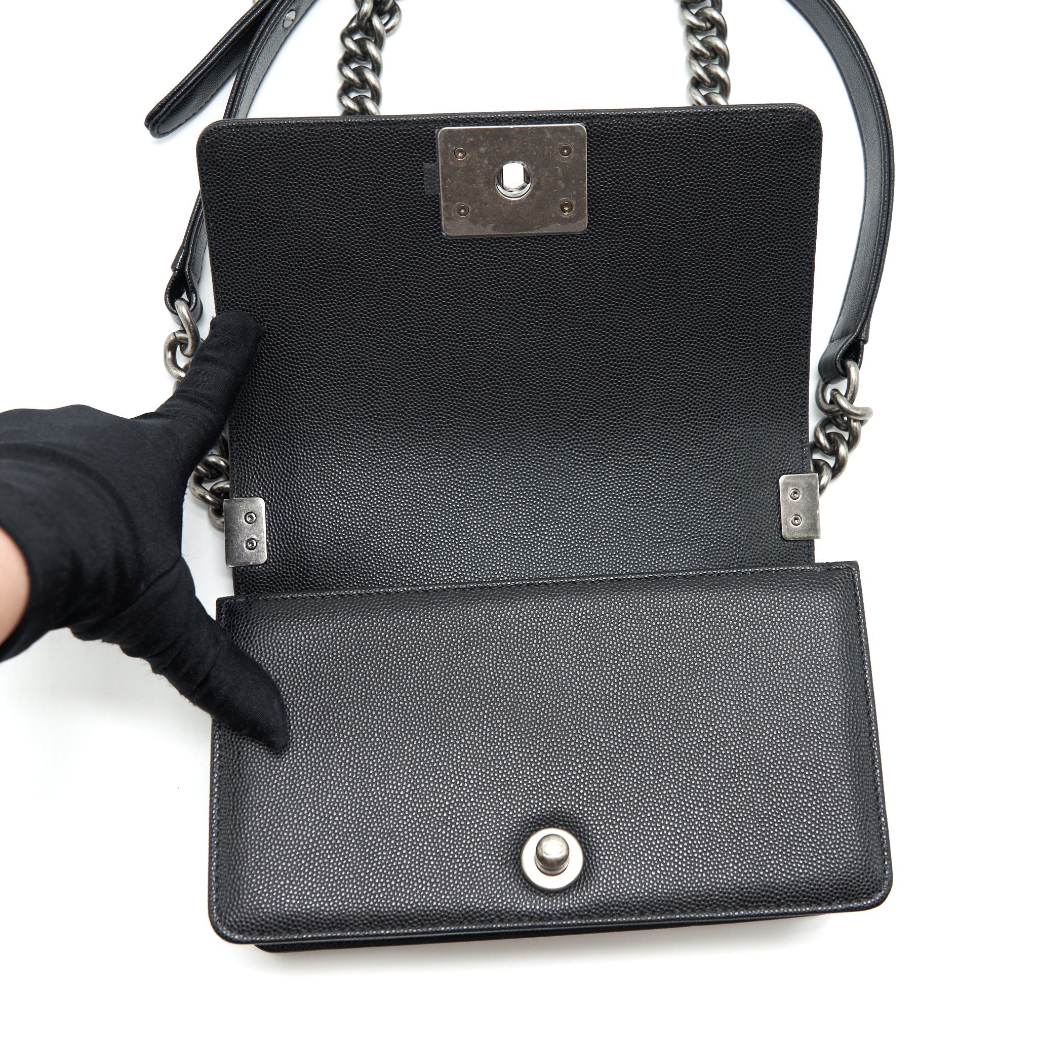 Chanel Small Boy Bag Caviar Black Ruthenium Sliver Hardware