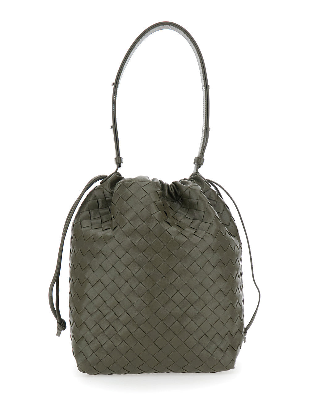 Bottega Veneta Men Green Shoulder Bag With Drawstring Closure And Intrecciato Motif In Leather Man