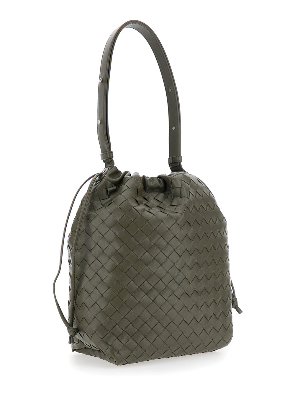 Bottega Veneta Men Green Shoulder Bag With Drawstring Closure And Intrecciato Motif In Leather Man
