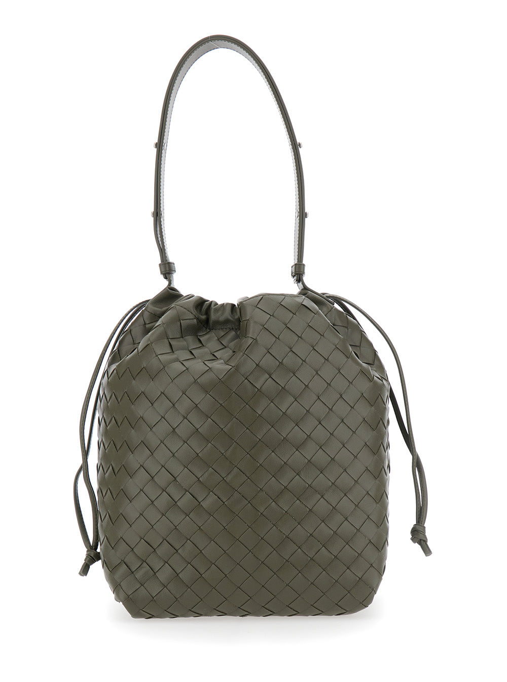 Bottega Veneta Men Green Shoulder Bag With Drawstring Closure And Intrecciato Motif In Leather Man