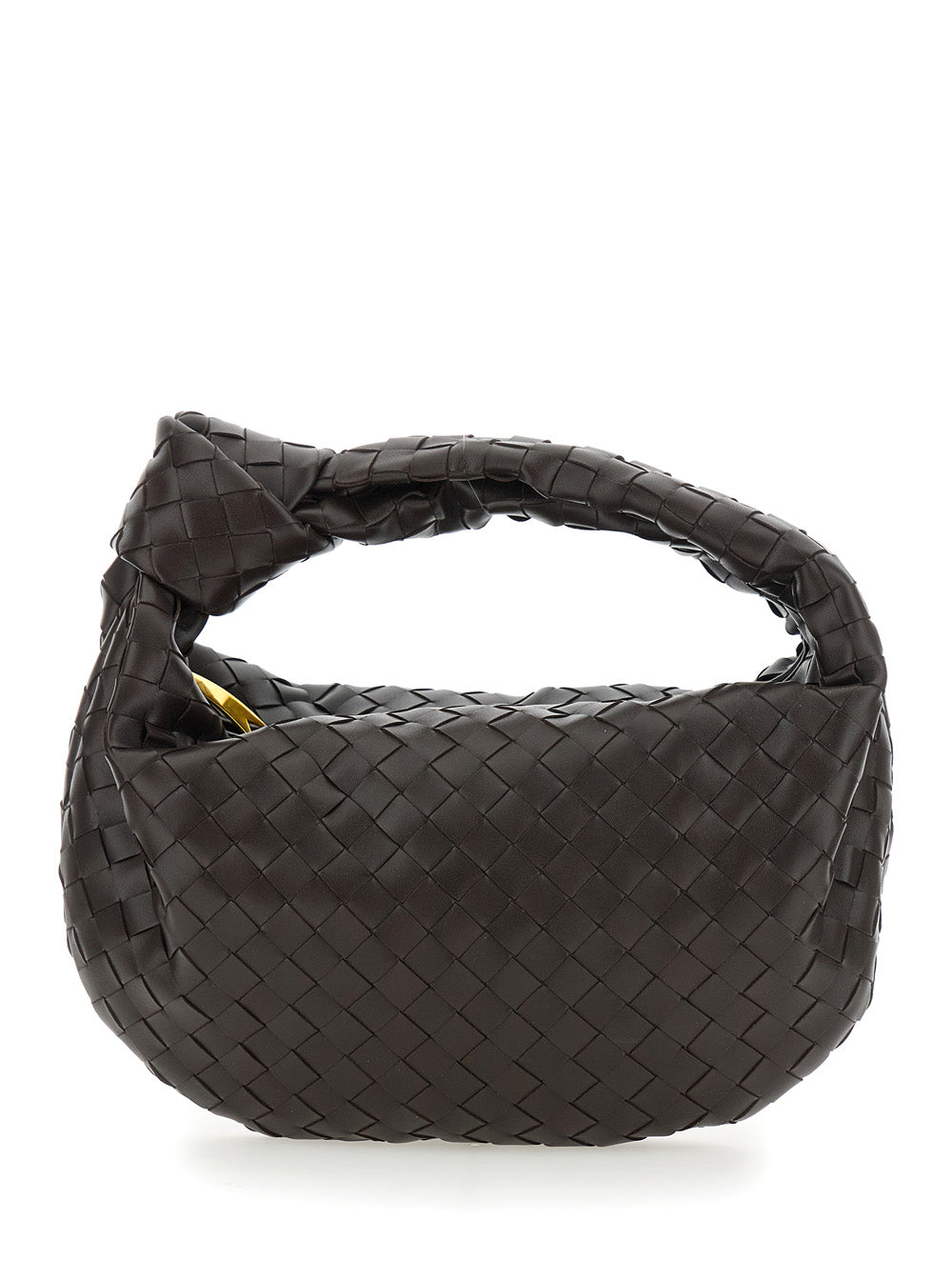 Bottega Veneta Women Brown Small Shoulder Bag 'Jodie' With Knot Detail And Intreccio Motif In Leather For Women