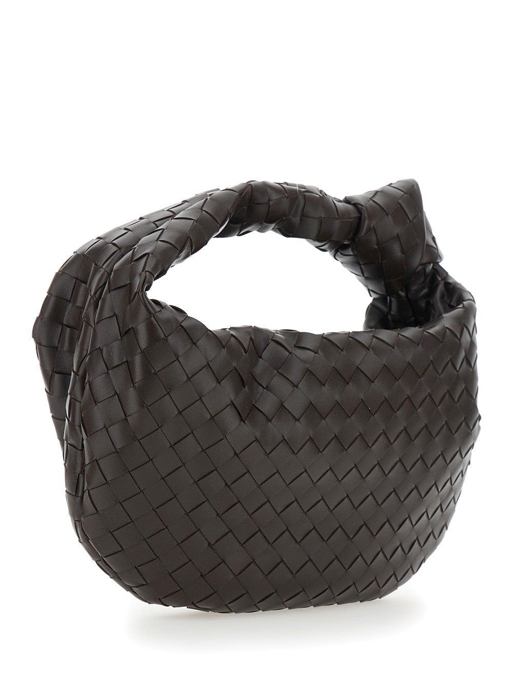 Bottega Veneta Women Brown Small Shoulder Bag 'Jodie' With Knot Detail And Intreccio Motif In Leather For Women