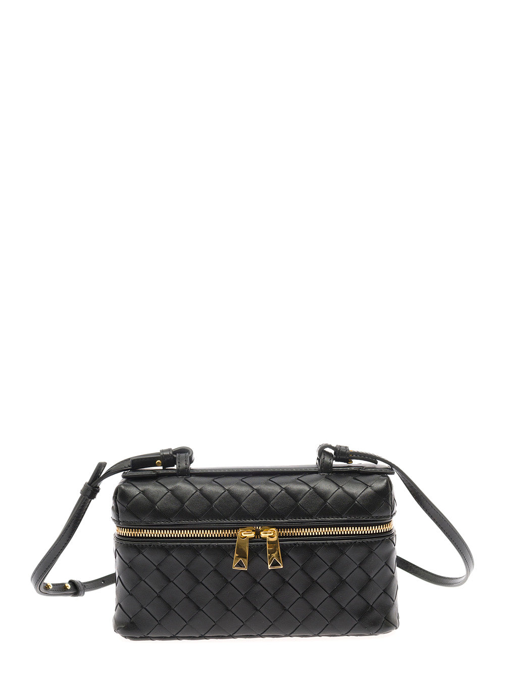 Bottega Veneta Women Black Crossbody Bag With Adjustable And Removable Strap And All-Over Intreccio Motif In Leather For Women