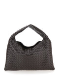 Bottega Veneta Women 'Hoop' Brown Small Shoulder Bag With Intreccio Motif In Leather For Women