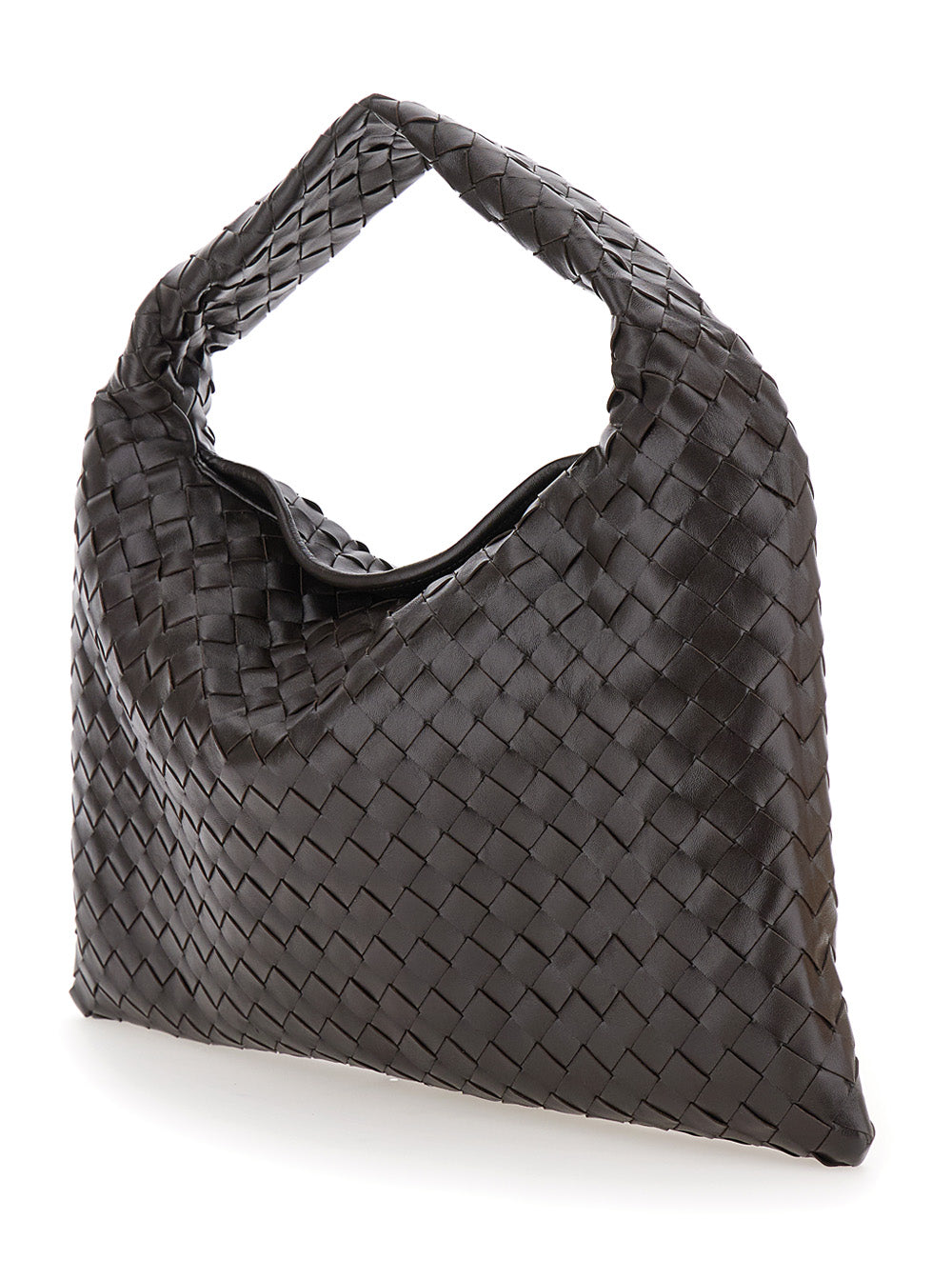 Bottega Veneta Women 'Hoop' Brown Small Shoulder Bag With Intreccio Motif In Leather For Women
