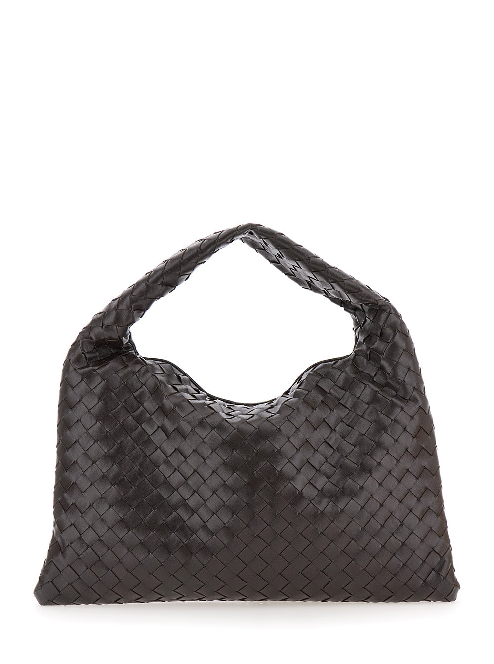 Bottega Veneta Women 'Hoop' Brown Small Shoulder Bag With Intreccio Motif In Leather For Women