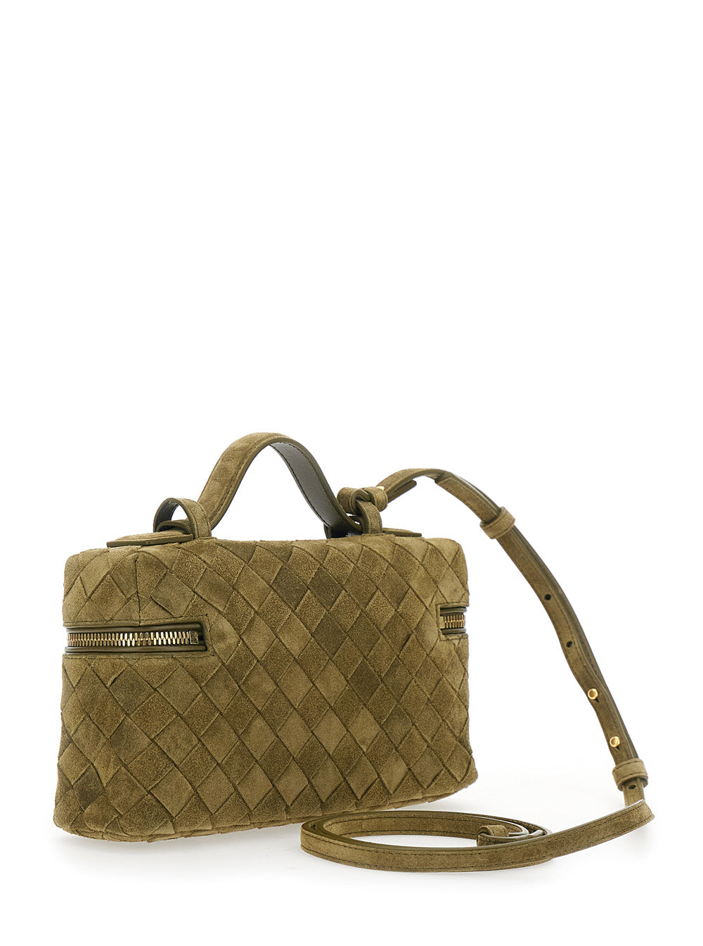 Bottega Veneta Women Green Vanity Case With Intreccio Motif In Suede Woman