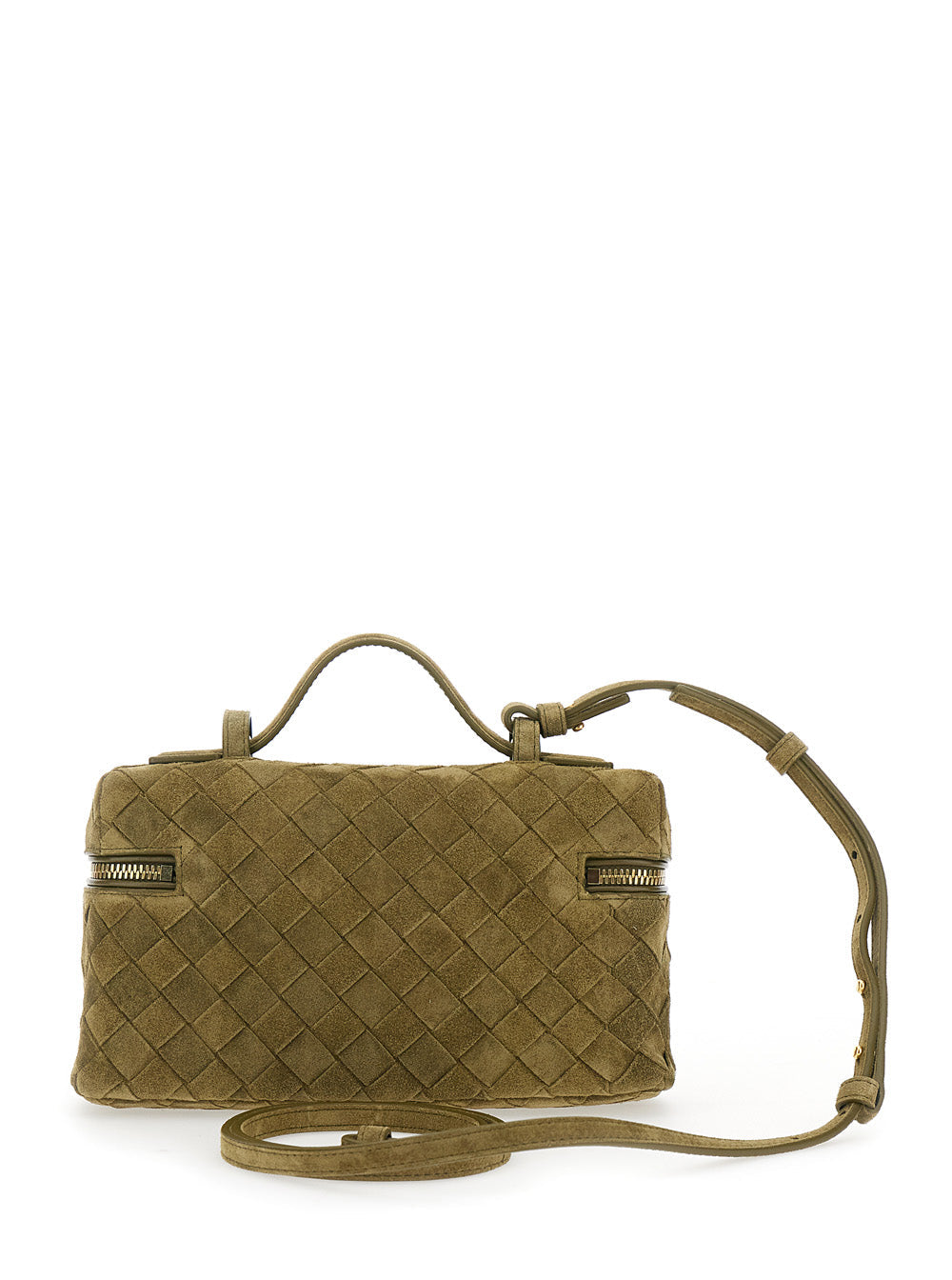 Bottega Veneta Women Green Vanity Case With Intreccio Motif In Suede Woman