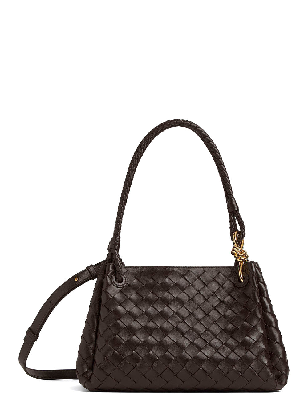 Bottega Veneta Women 'Parachutte' Brown Shoulder Bag With Knot Detail And Intreccio Motif In Leather For Women