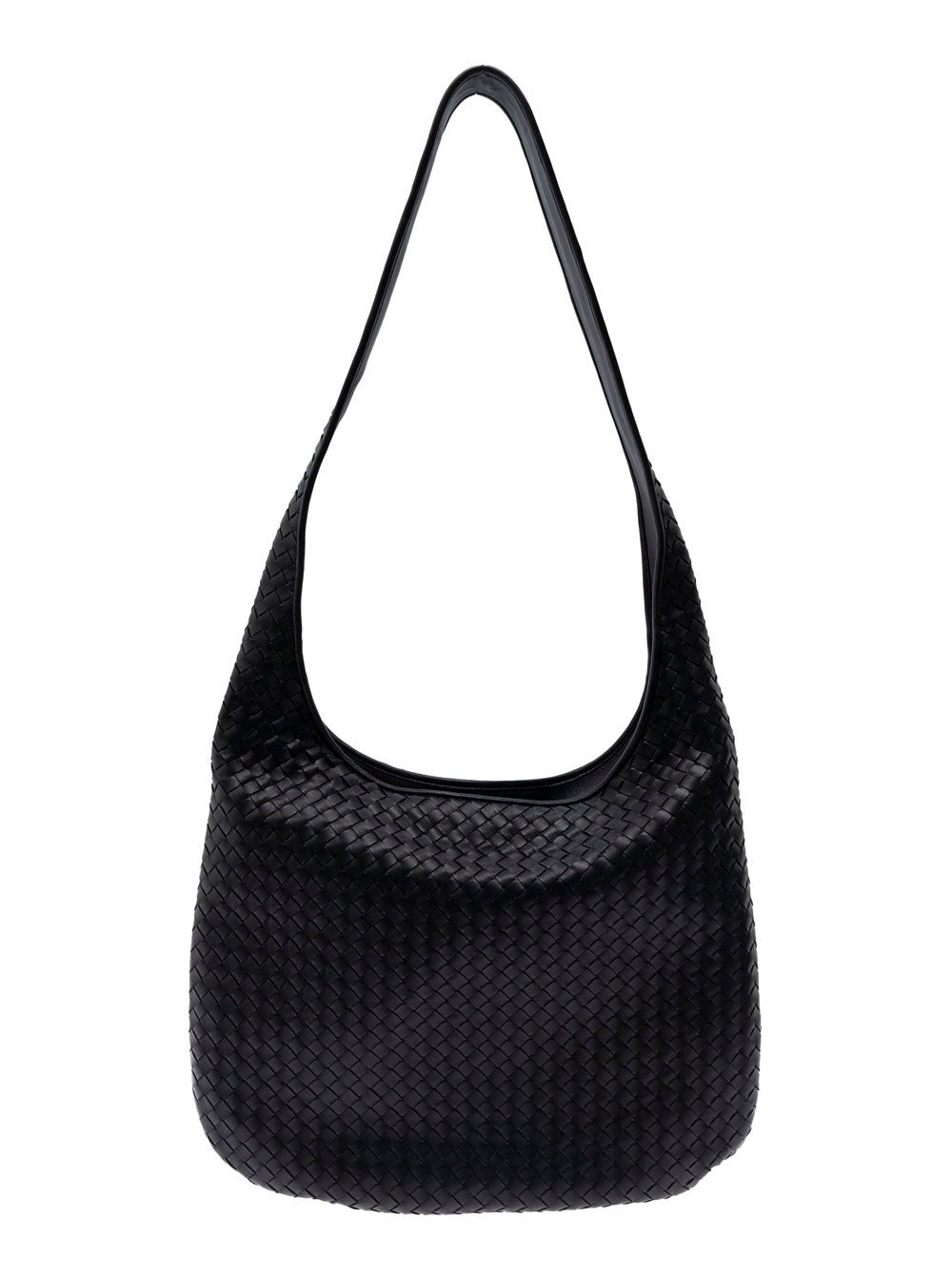 Bottega Veneta Men Black 'Veneto' Crossbody Bag With Intreccio Motif In Leather For Men