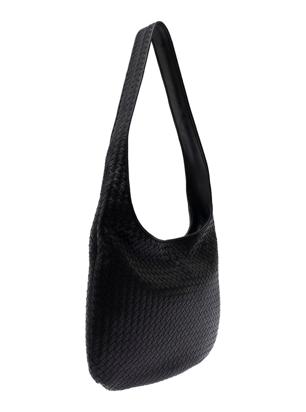 Bottega Veneta Men Black 'Veneto' Crossbody Bag With Intreccio Motif In Leather For Men