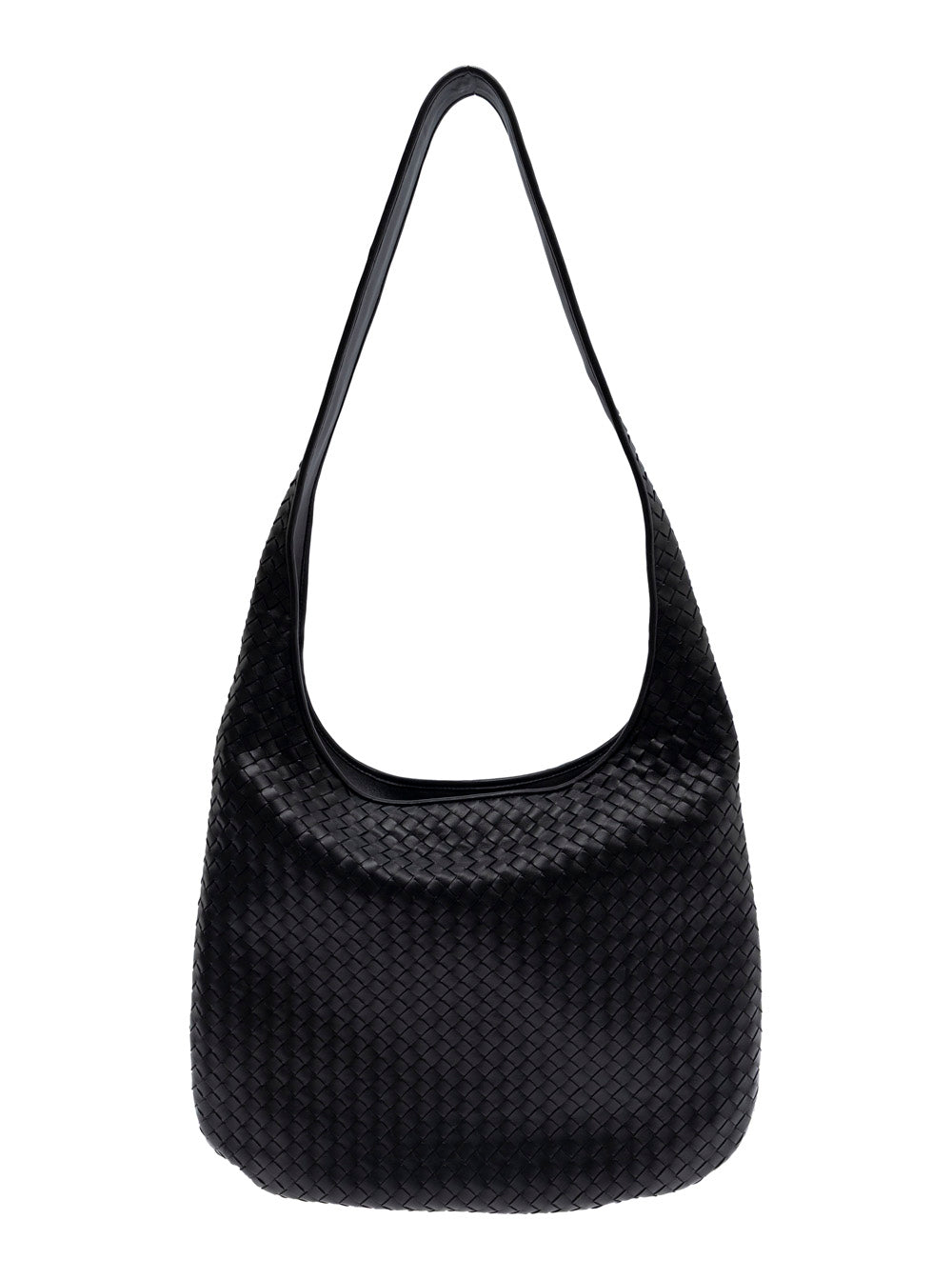 Bottega Veneta Men Black 'Veneto' Crossbody Bag With Intreccio Motif In Leather For Men