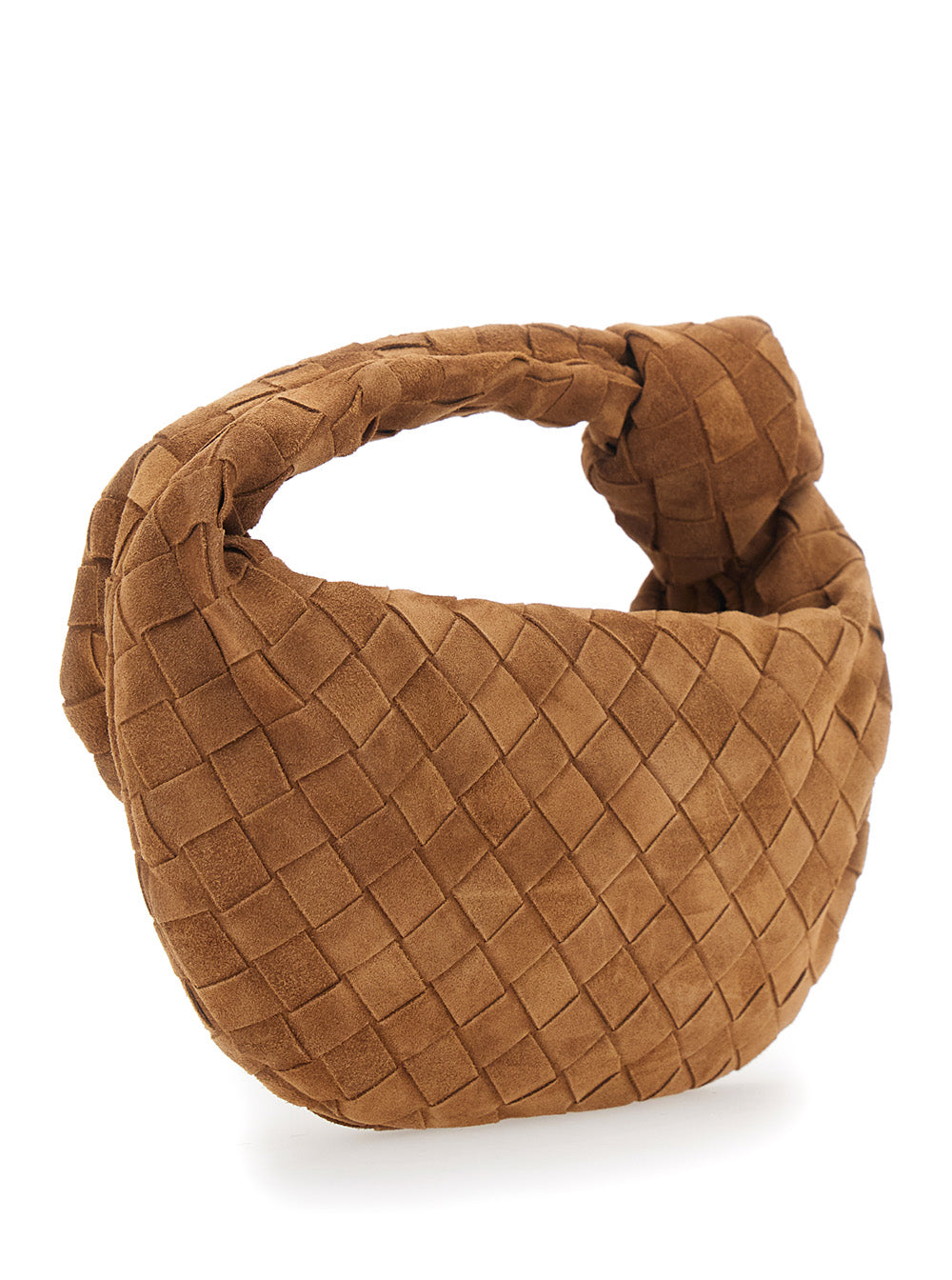 Bottega Veneta Women 'Mini Jodie' Brown Handbag With Intreccio Motif In Suede For Women