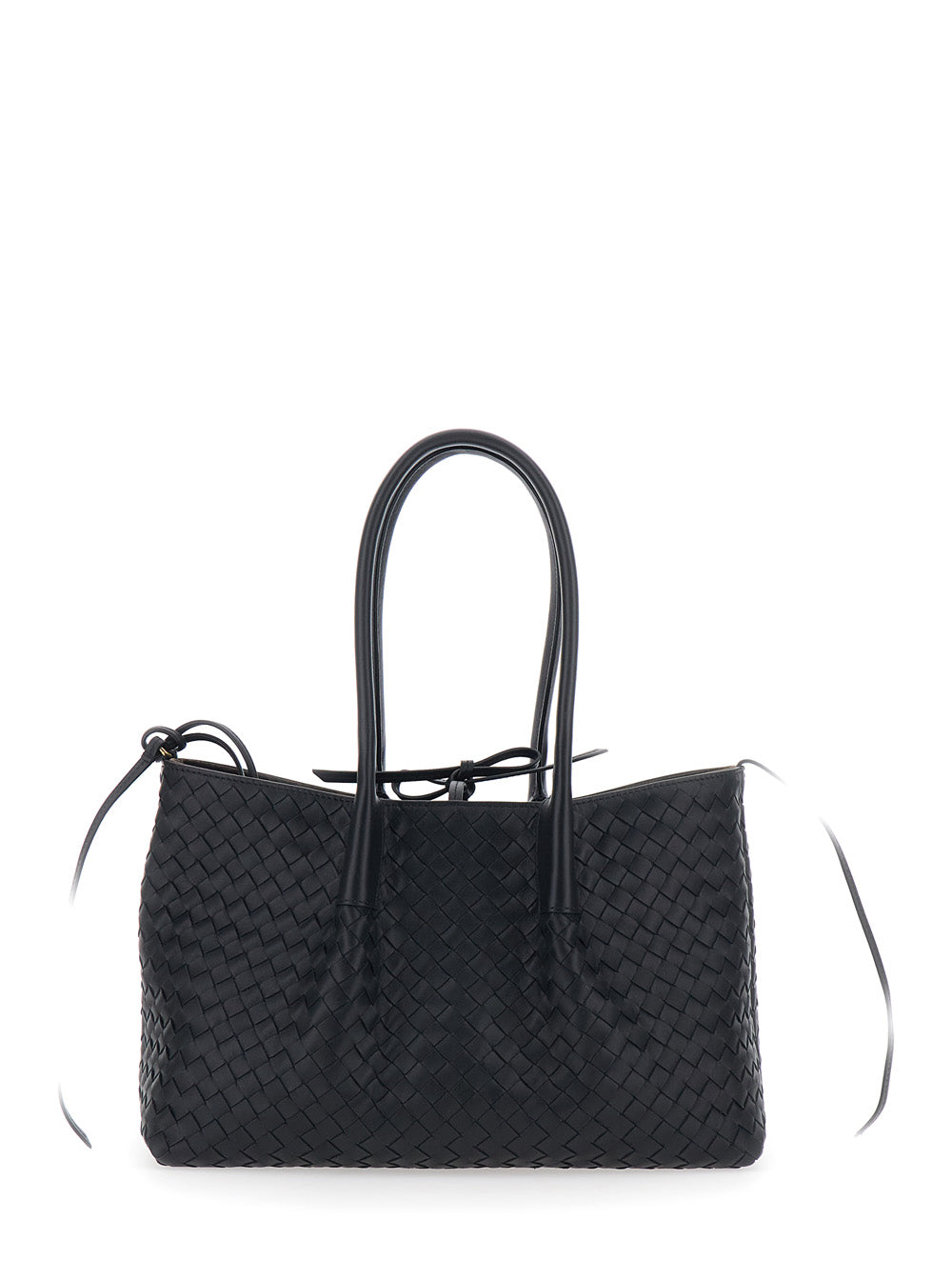 Bottega Veneta Women 'Pinacoteca' Black Medium Shoulder Bag With Intreccio Motif In Leather For Women