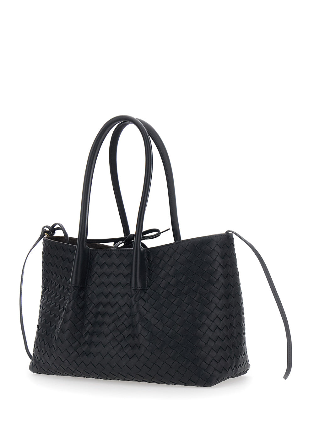 Bottega Veneta Women 'Pinacoteca' Black Medium Shoulder Bag With Intreccio Motif In Leather For Women