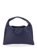 Bottega Veneta Women 'Hop' Blue Shoulder Bag With Intreccio Motif In Leather For Women