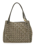 Bottega Veneta Women Shoulder Bag 'Large Parachute' With All-Over Intreccio Motif And Removable Pouch In Green Suede For Women