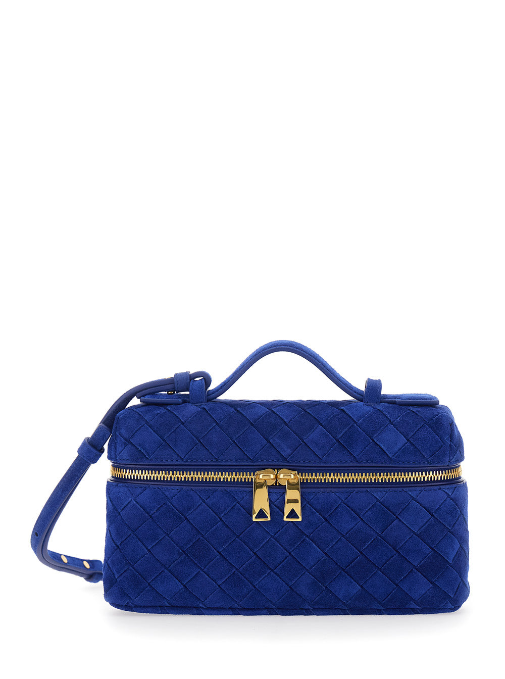 Bottega Veneta Women Bang Bang Blue Shoulder Bag With Removable Strap And Intreccio Motif In Suede For Women