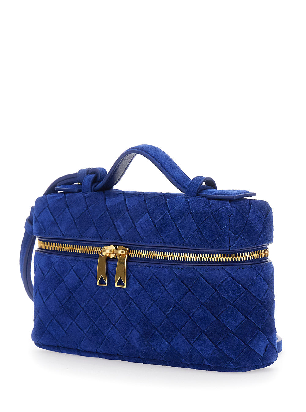 Bottega Veneta Women Bang Bang Blue Shoulder Bag With Removable Strap And Intreccio Motif In Suede For Women