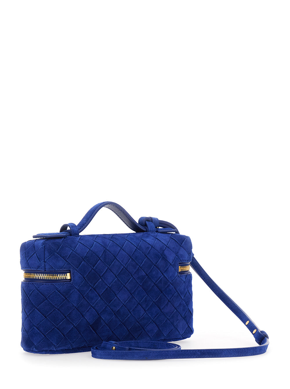 Bottega Veneta Women Bang Bang Blue Shoulder Bag With Removable Strap And Intreccio Motif In Suede For Women