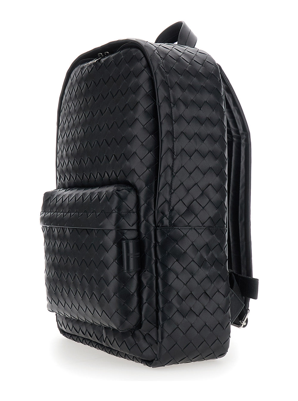 Bottega Veneta Men Black Backpack With Adjustable Straps And Leather Intreccio Motif For Men