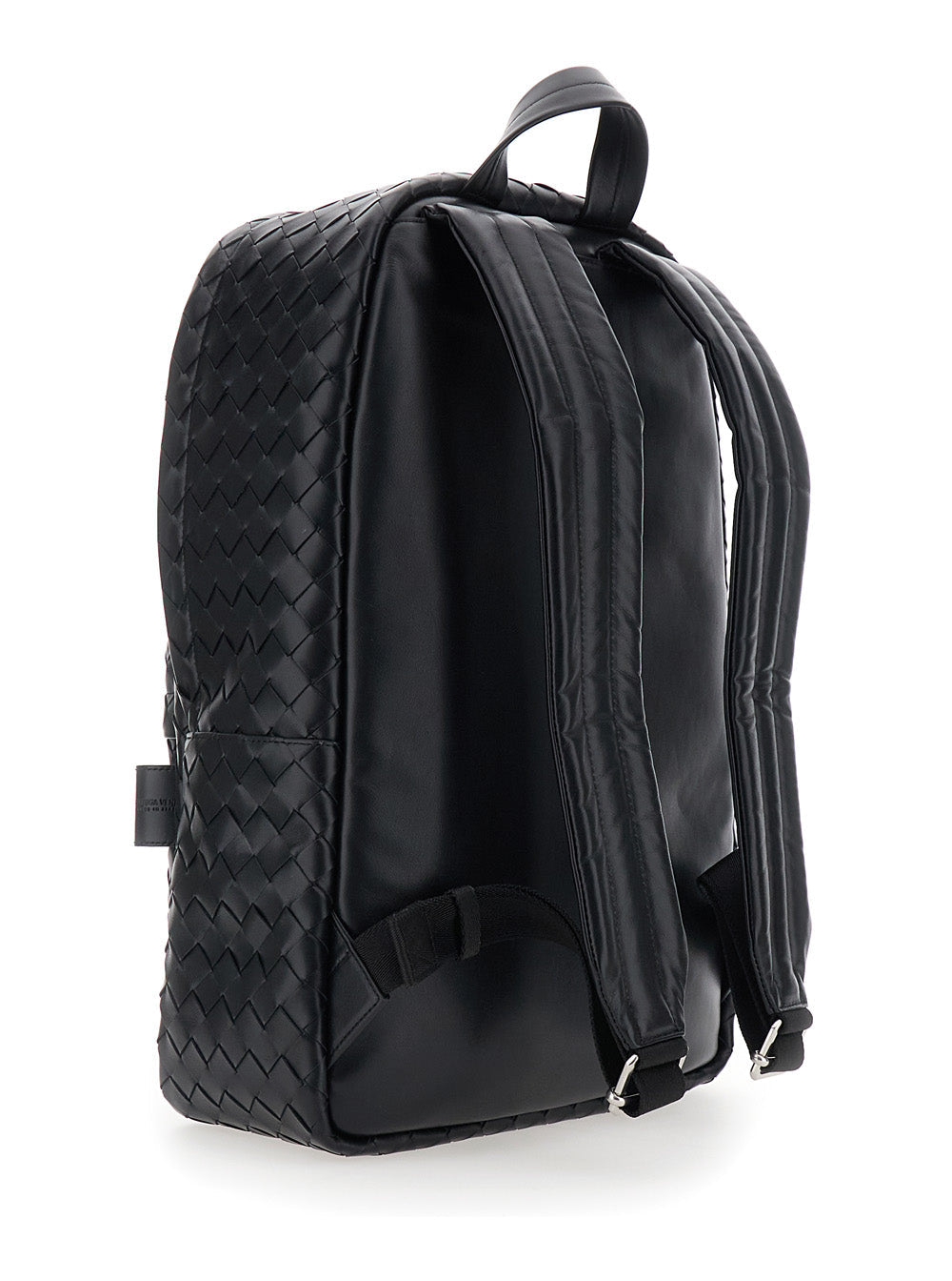 Bottega Veneta Men Black Backpack With Adjustable Straps And Leather Intreccio Motif For Men