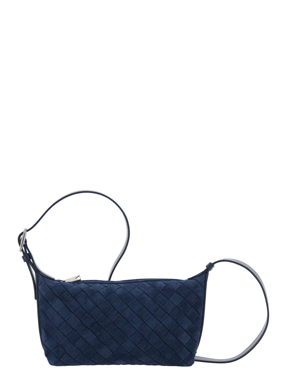 Bottega Veneta Men Blue Crossbody Bag With Adjustable Strap And Intreccio Motif In Suede For Men