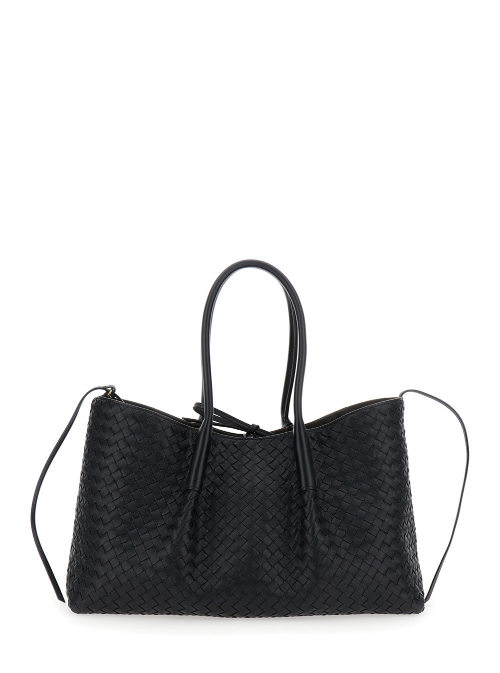 Bottega Veneta Women Black  Reversible Shoulder Bag With All-Over Intreccio Motif In Leather For Women