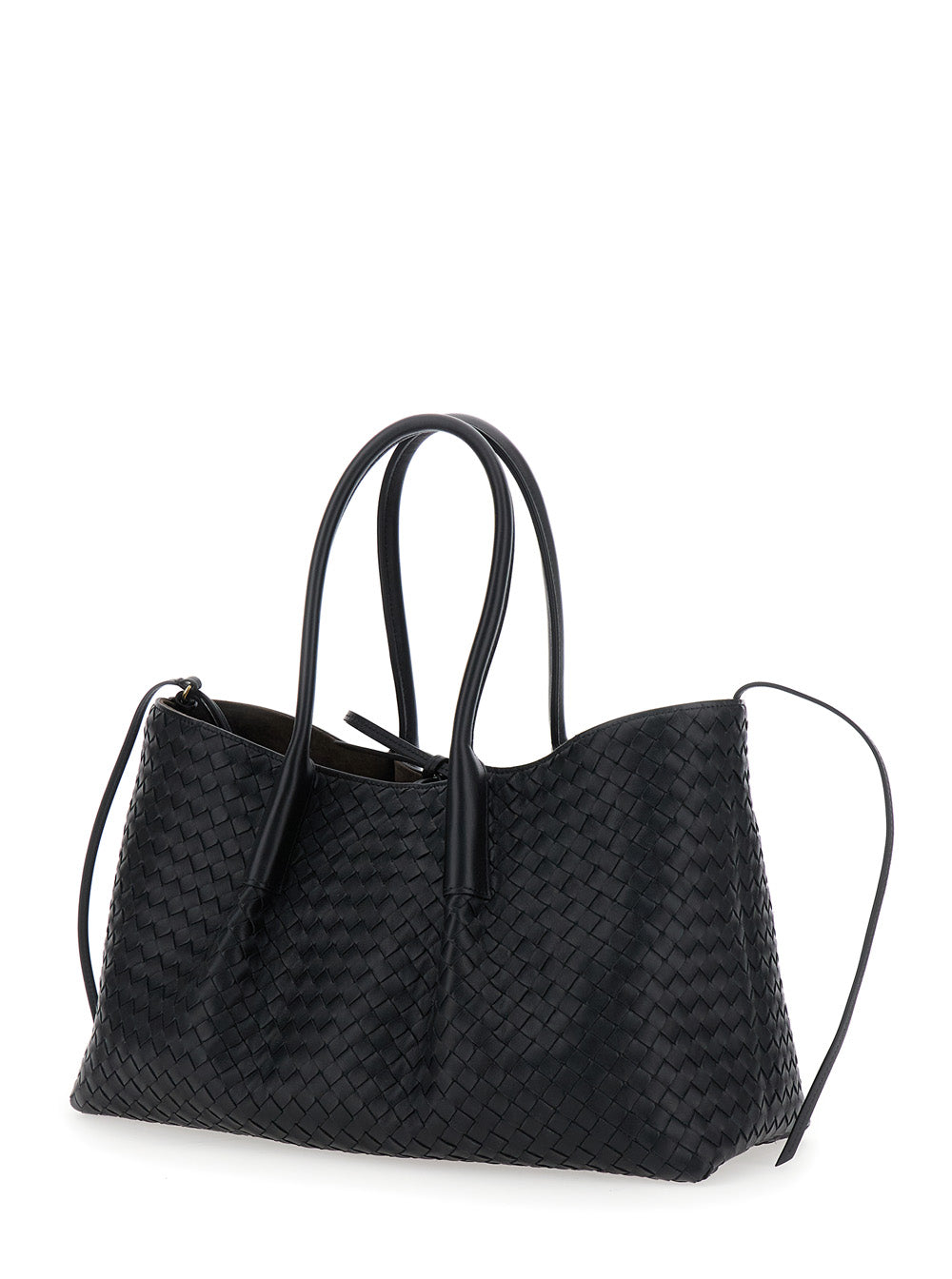 Bottega Veneta Women Black  Reversible Shoulder Bag With All-Over Intreccio Motif In Leather For Women