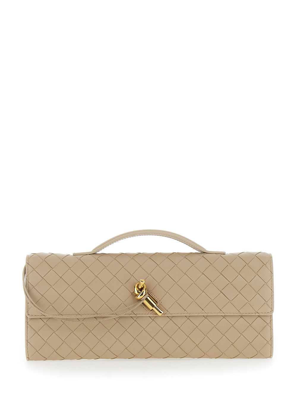 Bottega Veneta Women Beige Clutch 'Andiamo' With Handle And Ecoleather Intreccio Motif Women