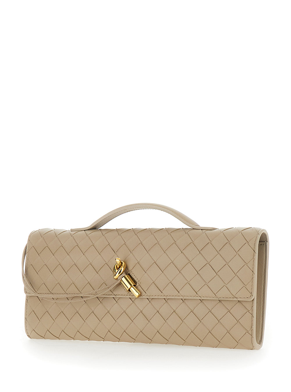 Bottega Veneta Women Beige Clutch 'Andiamo' With Handle And Ecoleather Intreccio Motif Women