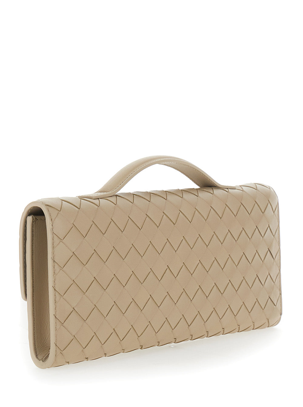 Bottega Veneta Women Beige Clutch 'Andiamo' With Handle And Ecoleather Intreccio Motif Women