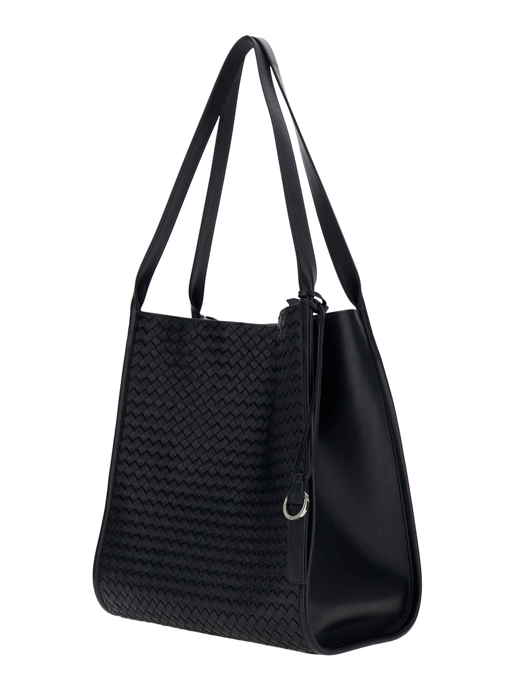 Bottega Veneta Men 'Corriere Intreccio' Black Tote Bag With Intreccio Motif In Leather For Men