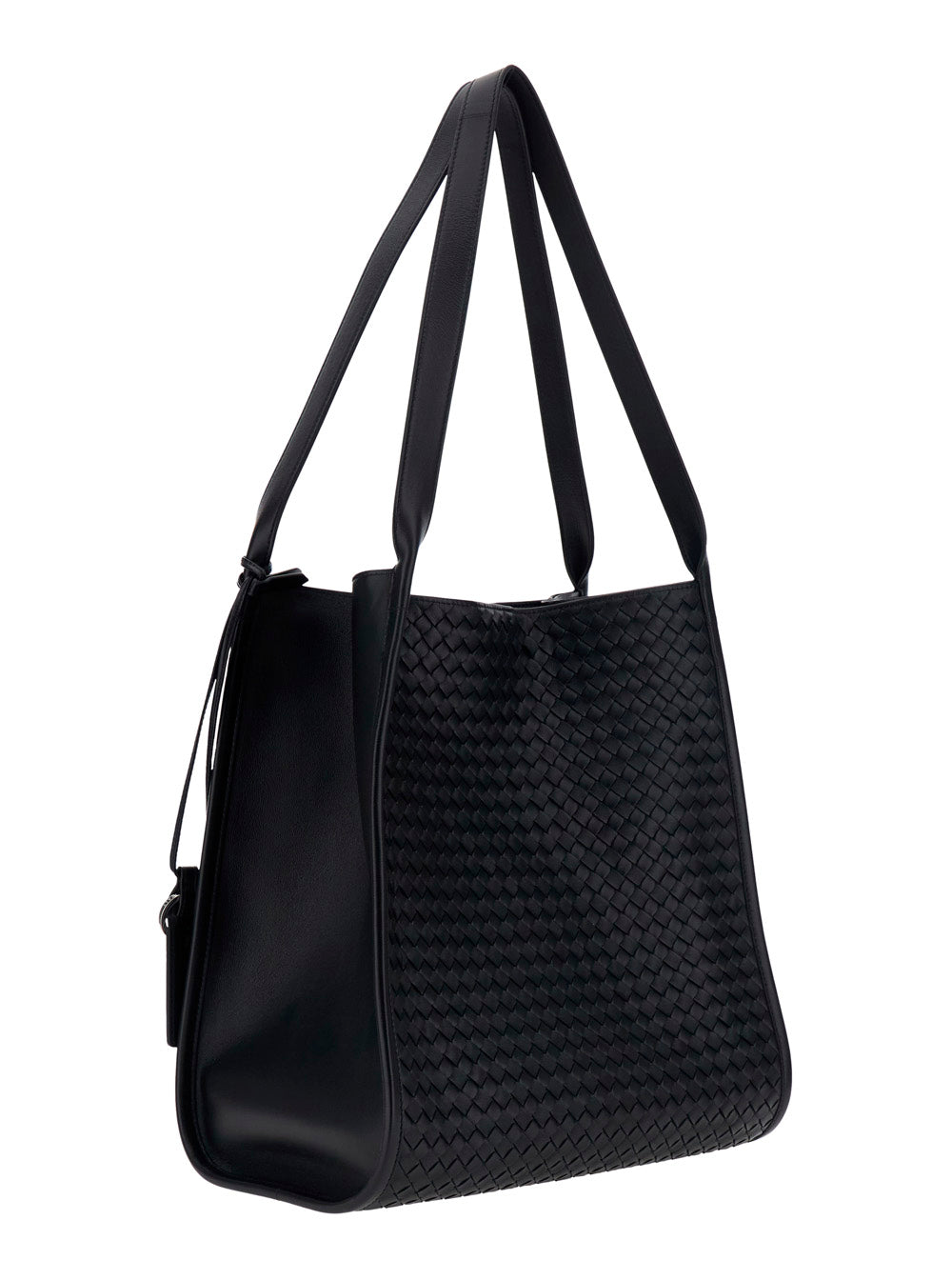 Bottega Veneta Men 'Corriere Intreccio' Black Tote Bag With Intreccio Motif In Leather For Men