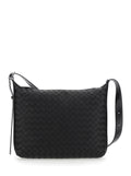 Bottega Veneta Men Black Crossbody Bag 'Traveler' With All-Over Intreccio Motif In Leather For Men