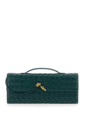 Bottega Veneta Women 'Andiamo' Green Clutch With Handle And Intreccio Motif In Leather For Women