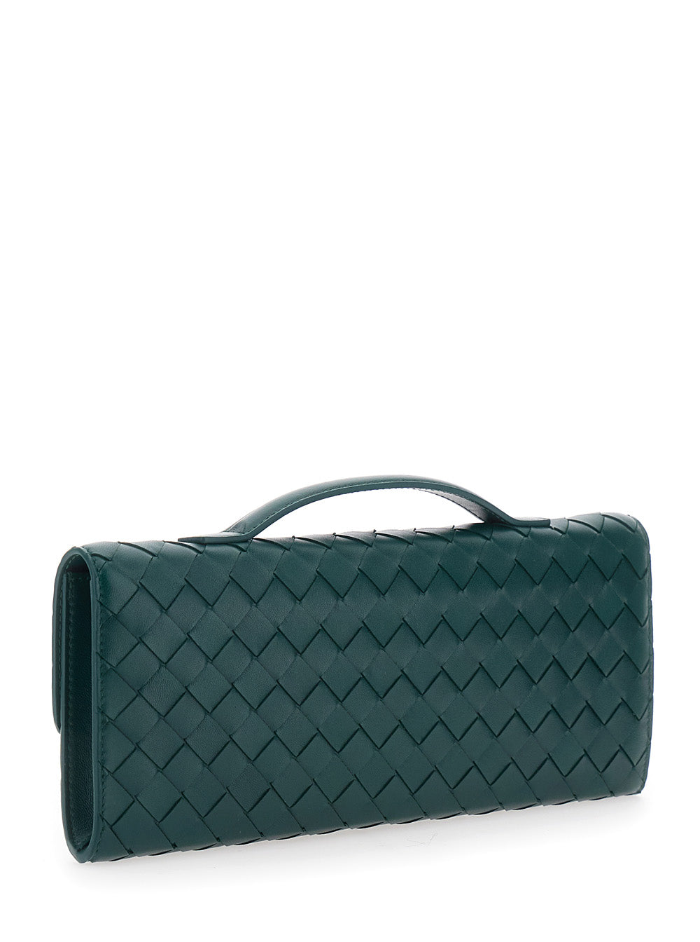 Bottega Veneta Women 'Andiamo' Green Clutch With Handle And Intreccio Motif In Leather For Women