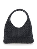 Bottega Veneta Women 'Campana' Black Small Shoulder Bag With Drawstring Closure And Intreccio Motif In Leather For Women
