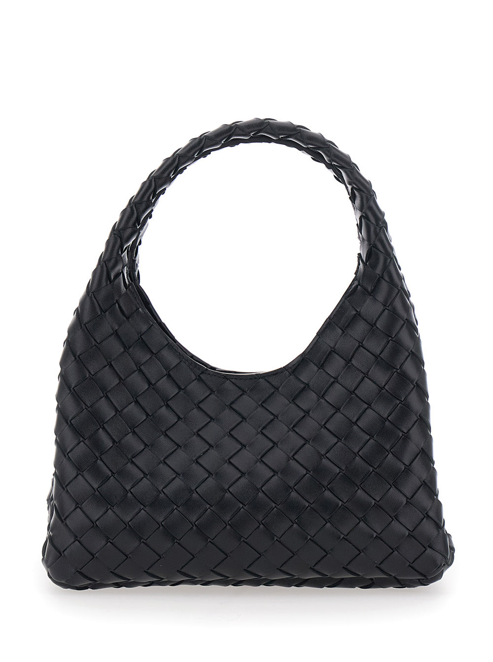Bottega Veneta Women 'Campana' Black Small Shoulder Bag With Drawstring Closure And Intreccio Motif In Leather For Women