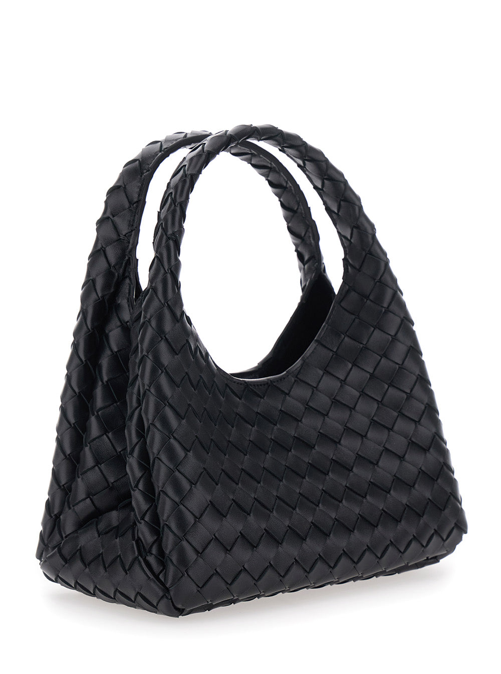 Bottega Veneta Women 'Campana' Black Small Shoulder Bag With Drawstring Closure And Intreccio Motif In Leather For Women
