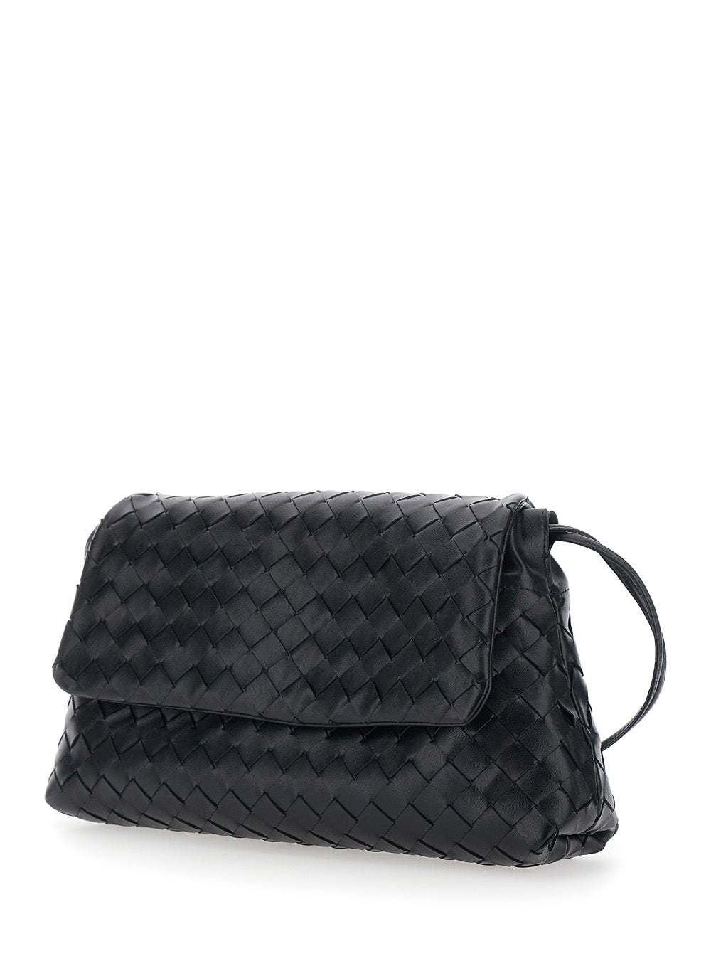 Bottega Veneta Women 'Giorno' Black Crossbody Bag With Drawstring Closure And Intreccio Motif In Leather For Women
