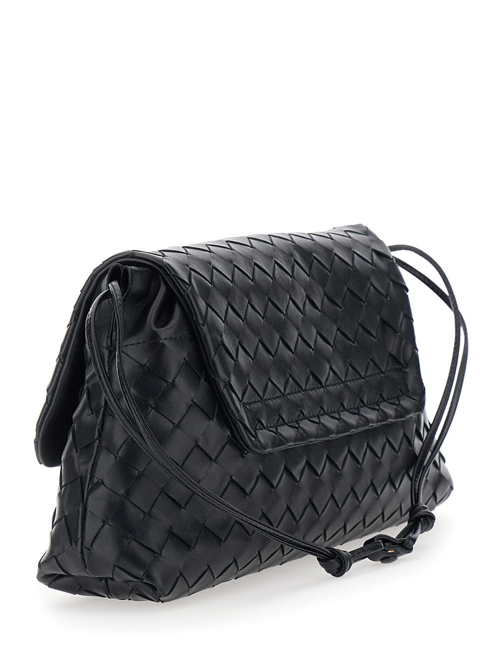 Bottega Veneta Women 'Giorno' Black Crossbody Bag With Drawstring Closure And Intreccio Motif In Leather For Women