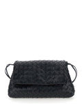 Bottega Veneta Women 'Giorno' Black Crossbody Bag With Drawstring Closure And Intreccio Motif In Leather For Women