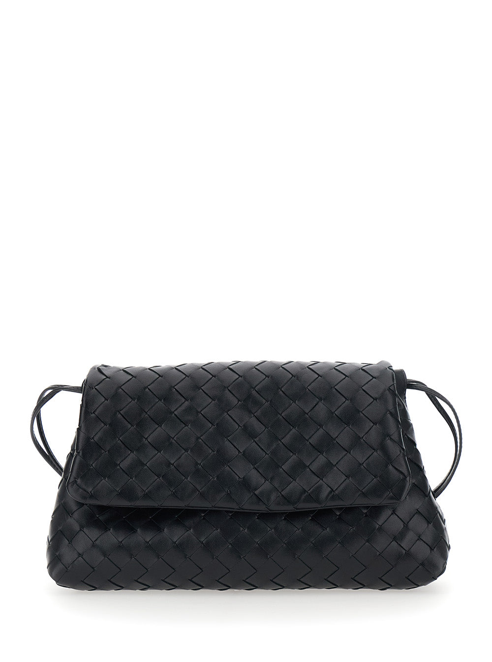Bottega Veneta Women 'Giorno' Black Crossbody Bag With Drawstring Closure And Intreccio Motif In Leather For Women